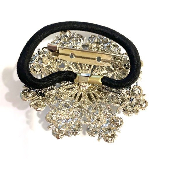 Ponytail Holder Brooch Green Rhinestones 2 In 1 Snowflake - Picture 2 of 2